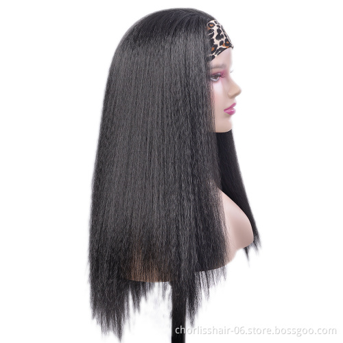 Wholesale Long Straight Natural Black Turban Wigs With Headband Attached Yika Curly Wigs Heat Resistant Synthetic Wig For Women